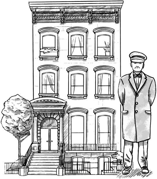 Doorman in front of brownstone