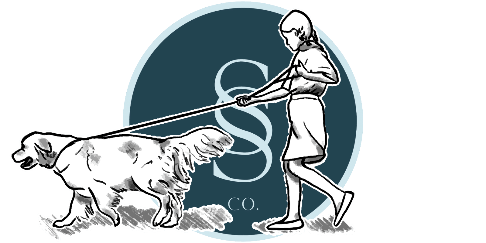Seaside staffing logo with girl walking dog