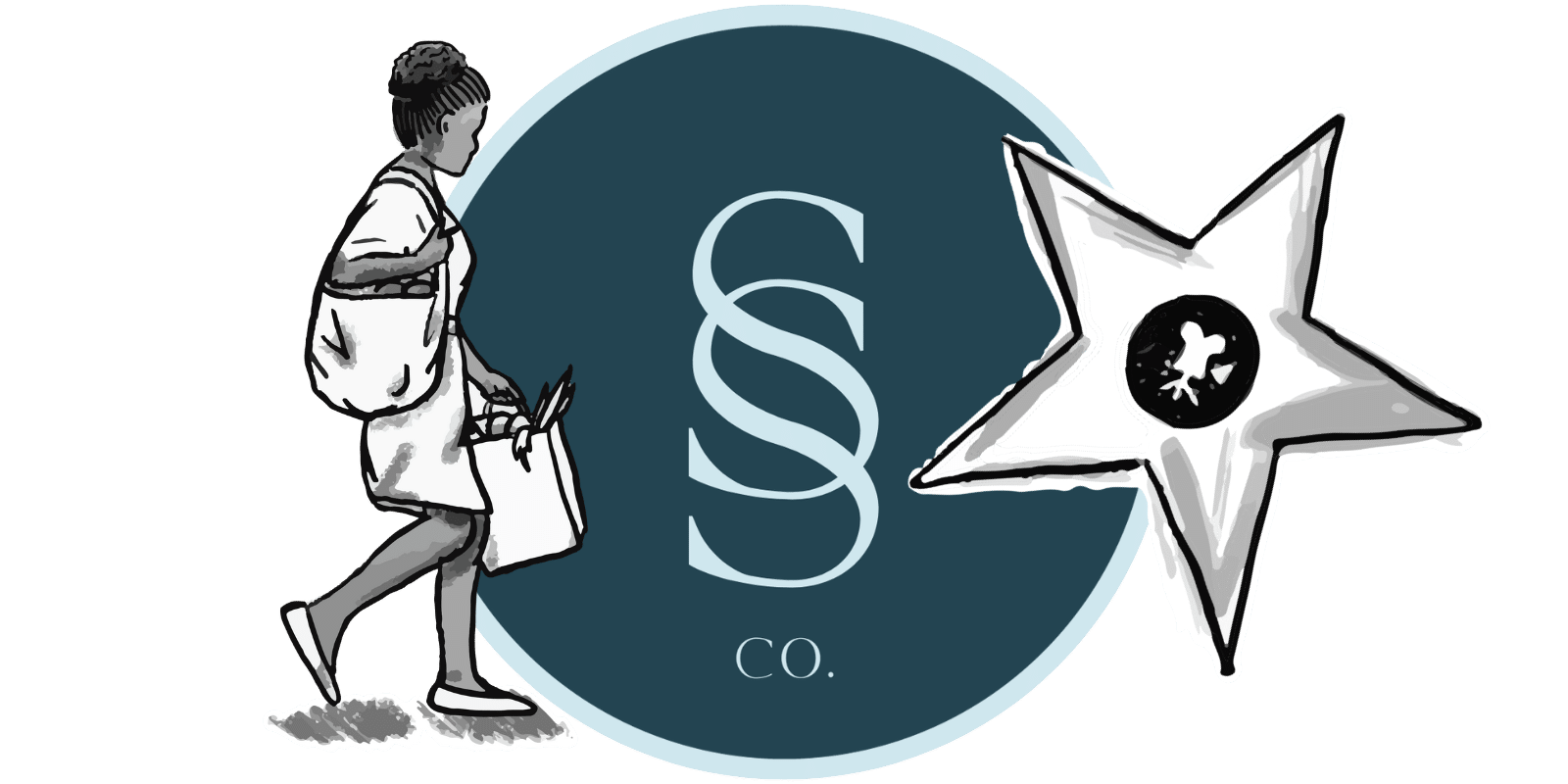 Seaside logo with Los Angeles walk of fame Star with family assistant carrying groceries