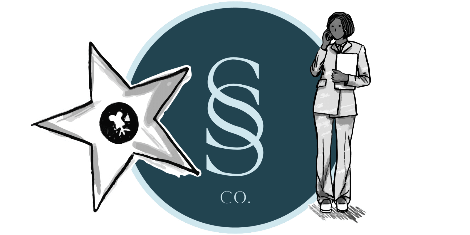 Seaside logo with Los Angeles walk of fame Star and personal assistant on phone