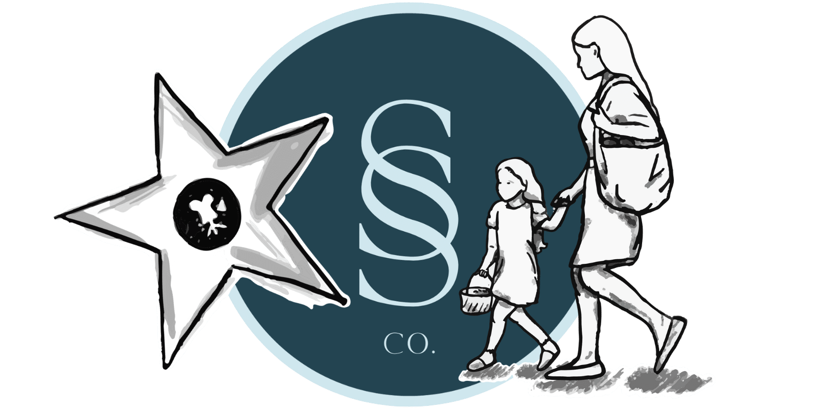 Seaside logo with Los Angeles walk of fame Star and a nanny holding the hand of a child